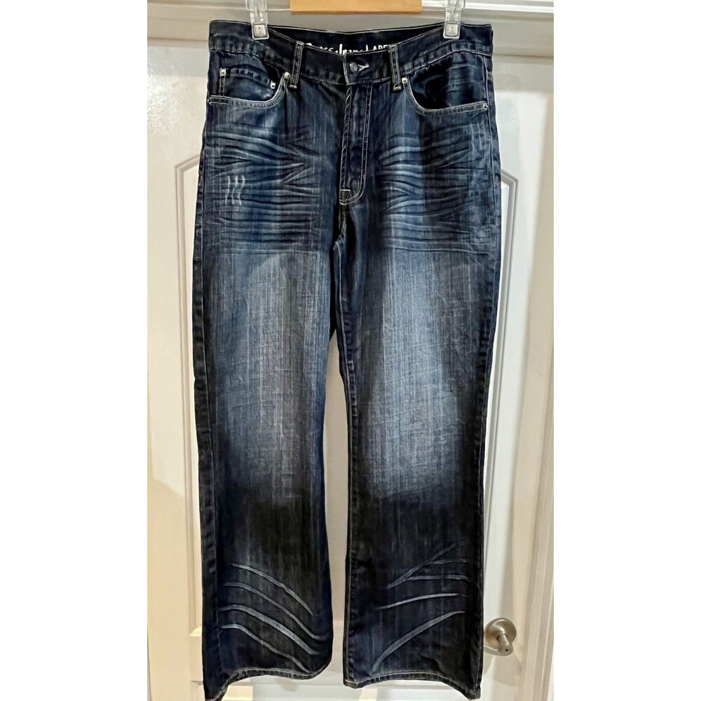 Guess Jeans Mens 33x32 Blue Denim Relaxed Fit Wide Leg Dark Wash Laredo